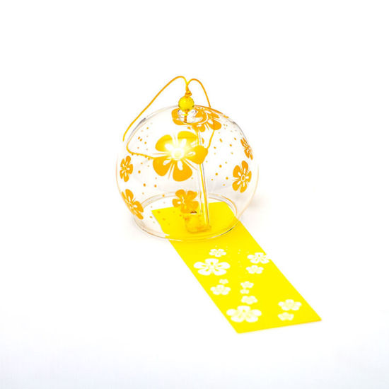 Изображение Yellow - 19# Flower Printed Japanese Style Glass Wind Chime Garden Window Hanging Decoration Craft 7x6cm, 1 Piece