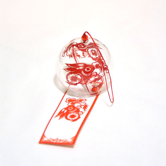 Изображение Red - 30# Rabbit Printed Japanese Style Glass Wind Chime Garden Window Hanging Decoration Craft 7x6cm, 1 Piece