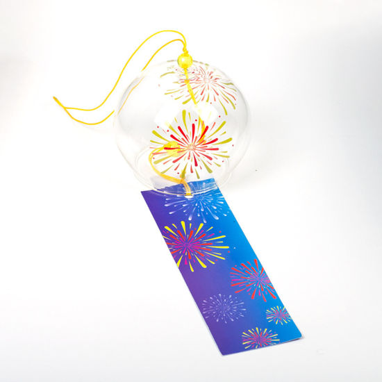 Изображение Multicolor - 35# Fireworks Printed Japanese Style Glass Wind Chime Garden Window Hanging Decoration Craft 7x6cm, 1 Piece