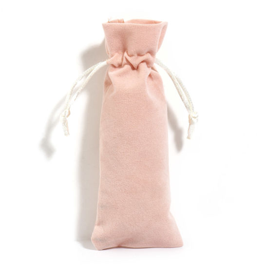 Picture of Velvet Drawstring Bags For Gift Jewelry Rectangle Champagne (Usable Space: Approx 12.5x6cm) 15cm x 6cm, 5 PCs
