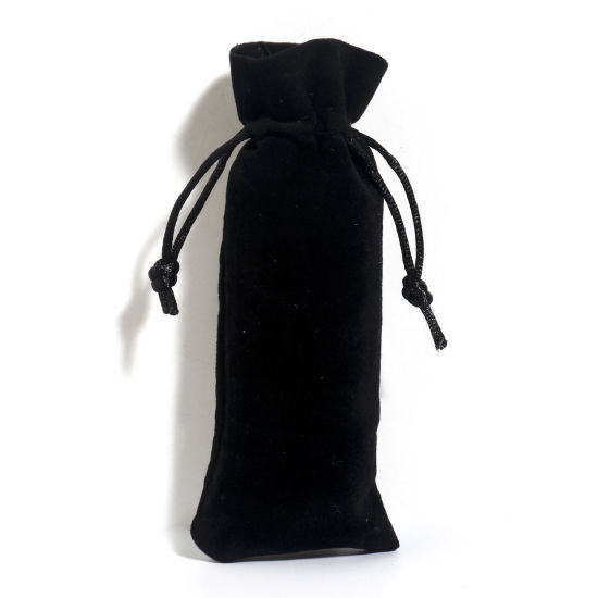 Image de Sac à Cordon en Velvet Forme Rectangle Noir (Espace utilisable: 12.5x6cm ） 15cm x 6cm, 5 Pcs