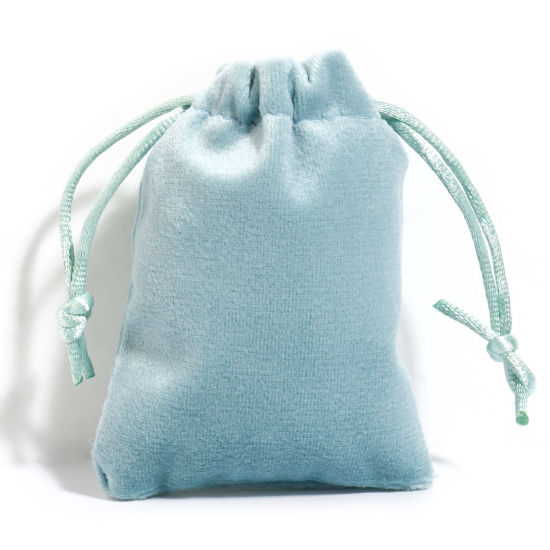 Picture of Velvet Drawstring Bags For Gift Jewelry Rectangle Mint Green (Usable Space: Approx 7.5x7cm) 9cm x 7cm, 10 PCs