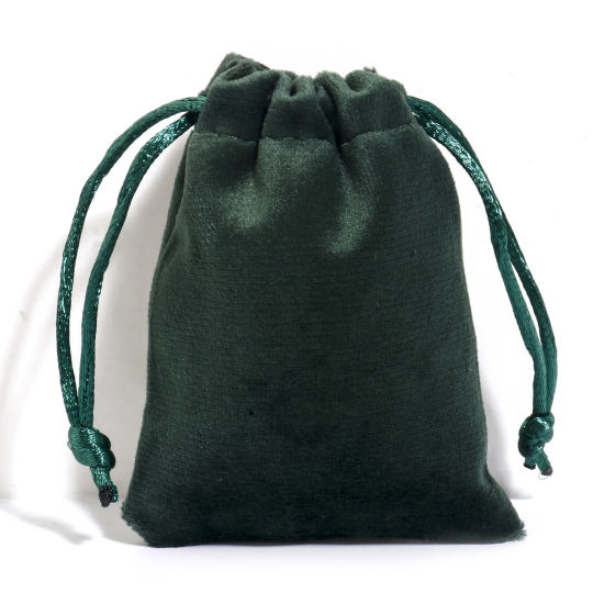 Picture of Velvet Drawstring Bags For Gift Jewelry Rectangle Dark Green (Usable Space: Approx 7.5x7cm) 9cm x 7cm, 10 PCs