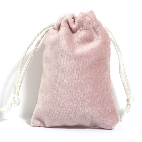 Picture of Velvet Drawstring Bags For Gift Jewelry Rectangle Pale Pinkish Gray (Usable Space: Approx 7.5x7cm) 9cm x 7cm, 10 PCs