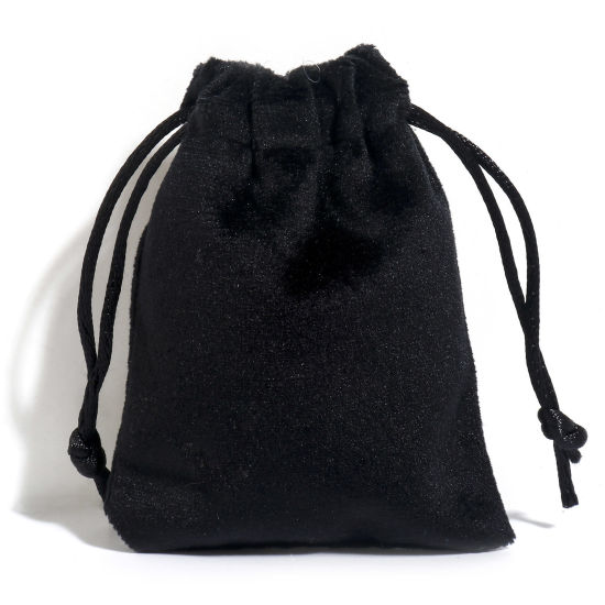 Picture of Velvet Drawstring Bags For Gift Jewelry Rectangle Black (Usable Space: Approx 10.5x9cm) 12cm x 9cm, 5 PCs