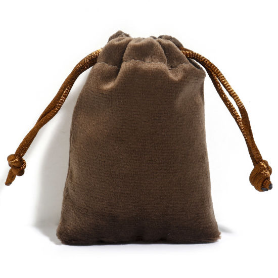 Picture of Velvet Drawstring Bags For Gift Jewelry Rectangle Light Brown (Usable Space: Approx 10.5x9cm) 12cm x 9cm, 5 PCs