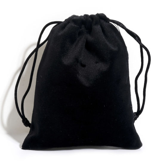 Picture of Velvet Drawstring Bags For Gift Jewelry Rectangle Black (Usable Space: Approx 13.5x12cm) 15cm x 12cm, 5 PCs