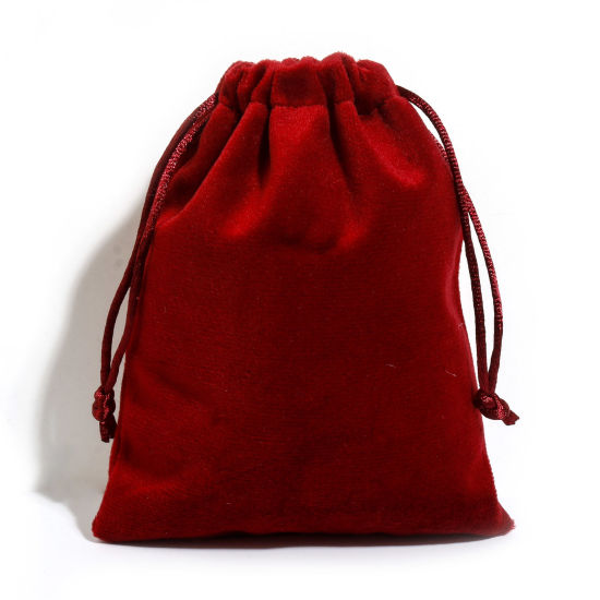 Picture of Velvet Drawstring Bags For Gift Jewelry Rectangle Red (Usable Space: Approx 13.5x12cm) 15cm x 12cm, 5 PCs