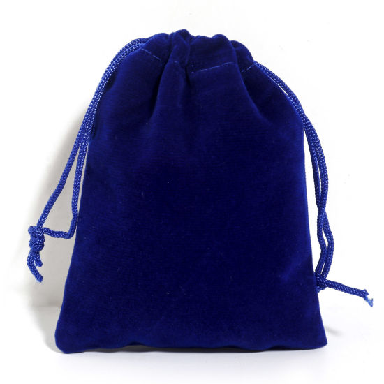 Picture of Velvet Drawstring Bags For Gift Jewelry Rectangle Royal Blue (Usable Space: Approx 11x10cm) 12cm x 10cm, 10 PCs