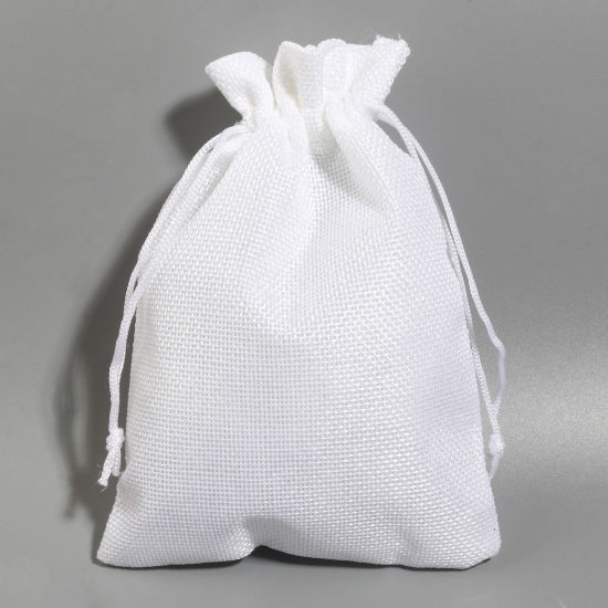 Bild von Kordelzugbeutel aus Polyester-Leinenimitat für Geschenke, Schmuck, rechteckig, weiß (Nutzfläche: ca. 15,5 x 13 cm), 18 cm x 13 cm, 5 Stück