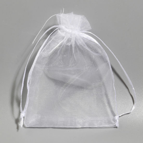 Picture of Organza Drawstring Bags For Gift Jewelry Rectangle White (Usable Space: 9.5x9cm) 12cm x 9cm, 50 PCs