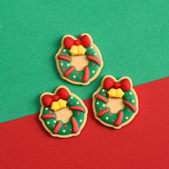 Picture of Green - Resin Cartoon DIY Craft Embellishments Christmas Wreath 2.3x2.1x0.5cm, 10 PCs