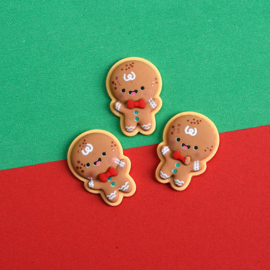 Picture of Brown - Resin Cartoon DIY Craft Embellishments Christmas Ginger Bread Man 2.6x1.8x0.5cm, 10 PCs
