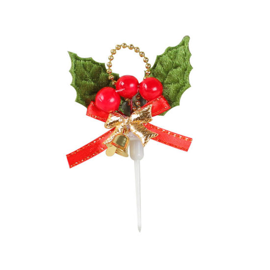 Изображение Red - Plastic Cupcake Picks Toppers Cake Decoration Christmas Holly Leaf 9x6cm, 2 PCs