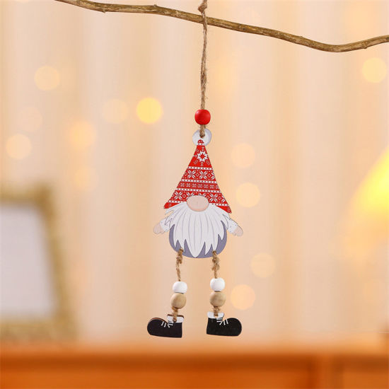 Изображение Red - Wood Christmas Hanging Decoration Faceless Gnome Elf 14x6.5cm, 1 Piece