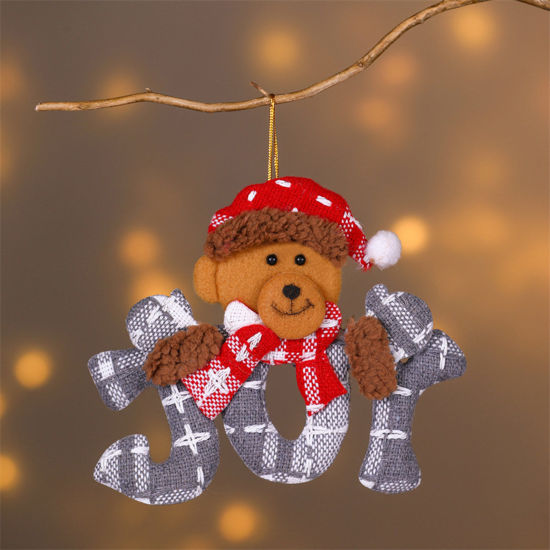 Picture of Gray - Polyester Hanging Decoration Christmas Bear Message " JOY " 17x17cm, 1 Piece