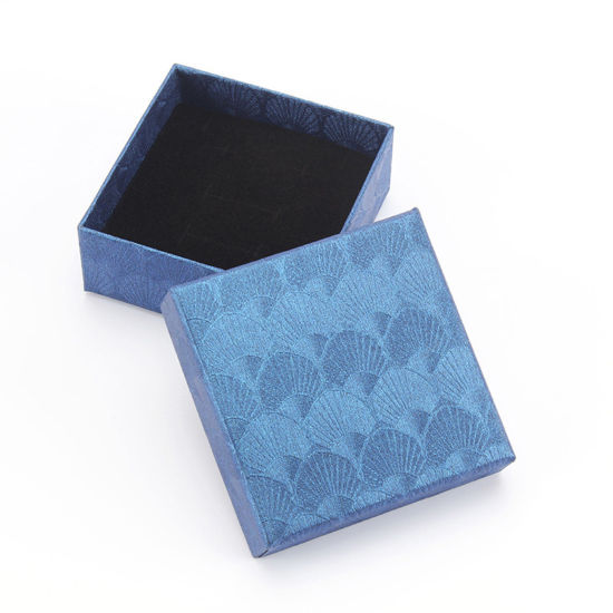 Picture of Paper Jewelry Gift Boxes Square Dark Blue Shell Pattern 7.5cm x 7.5cm x 3cm , 10 PCs