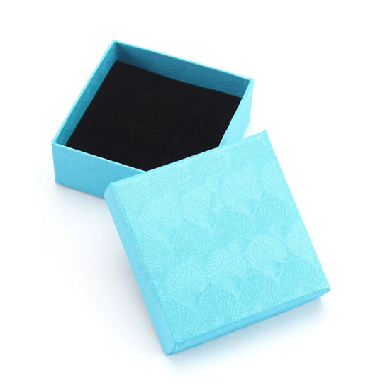 Picture of Paper Jewelry Gift Boxes Square Light Blue Shell Pattern 7.5cm x 7.5cm x 3cm , 10 PCs