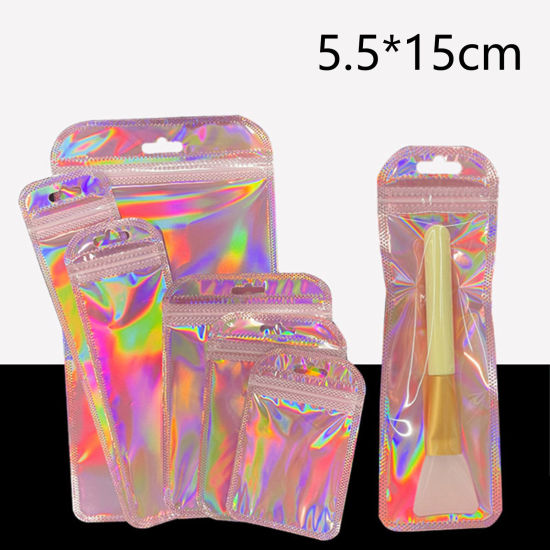 Picture of PP Grip Seal Zip Lock Bags Rectangle Pink Laser 15cm x 5.5cm, 50 PCs