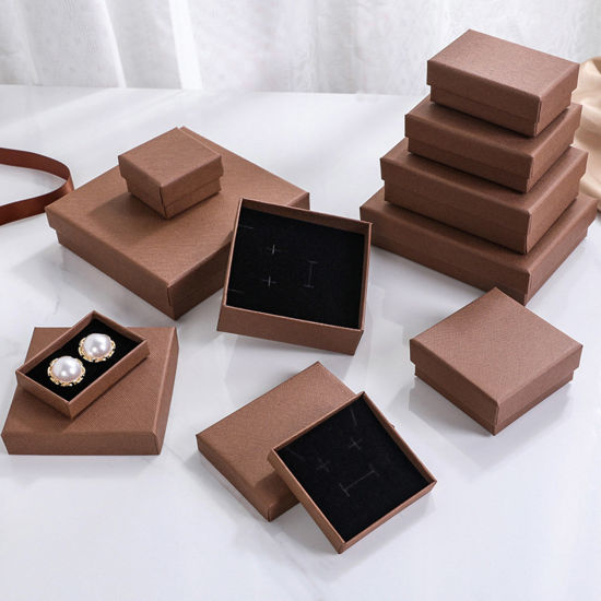 Picture of Paper Jewelry Gift Boxes Square Brown 5cm x 5cm x 1.5cm , 4 PCs