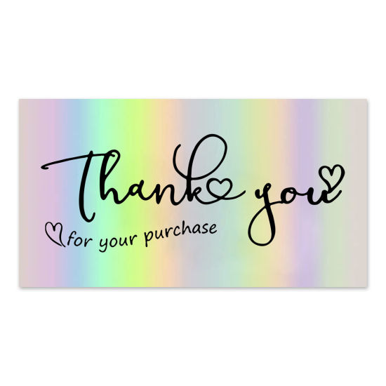 Picture of Paper AB Rainbow Color Aurora Borealis Jewelry Gift Flower Wrapping Rectangle " THANK YOU " Supporting Card Customer Package Inserts 9cm x 5cm 1 Packet (Approx 50 PCs/Packet)