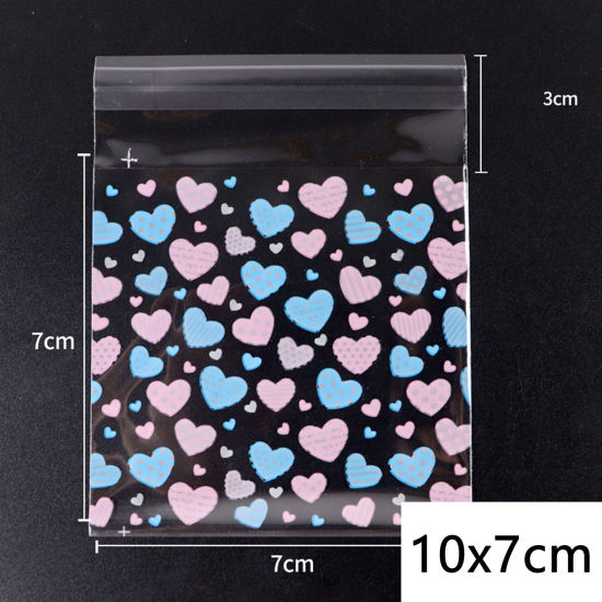 Picture of PP Self Seal Self Adhesive Bags Heart Blue & Pink Transparent (Usable Space: 7x7cm) 10cm x 7cm, 1 Packet ( 100 PCs/Packet)