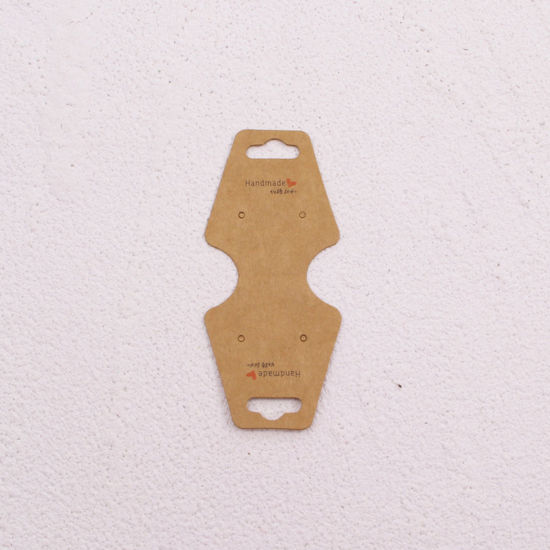 Image de Papier Carte Présentoir à Bijoux de Collier et Boucles d'Oreilles en Papier Brun Message" Hand Made " 9cm x 4cm, 50 Pcs