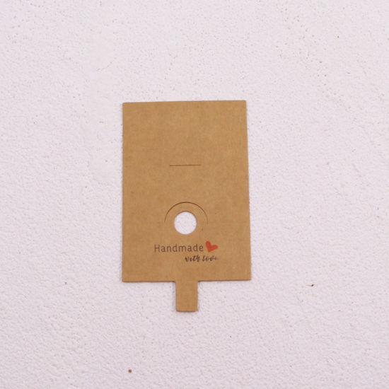 Image de Papier Carte Présentoir à Bijoux de Collier et Boucles d'Oreilles en Papier Brun Message" Hand Made " 10cm x 4cm, 50 Pcs