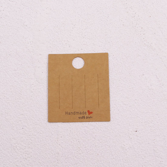 Image de Papier Carte Présentoir d'Accessoires à Cheveux en Papier Rectangle Brun Message" Hand Made " 7.2cm x 6.3cm, 50 Pcs