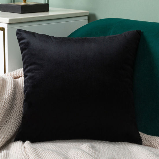 Изображение 1 Piece Velvet Simple Solid Color Pillow Cases Black Square 40cm x 40cm