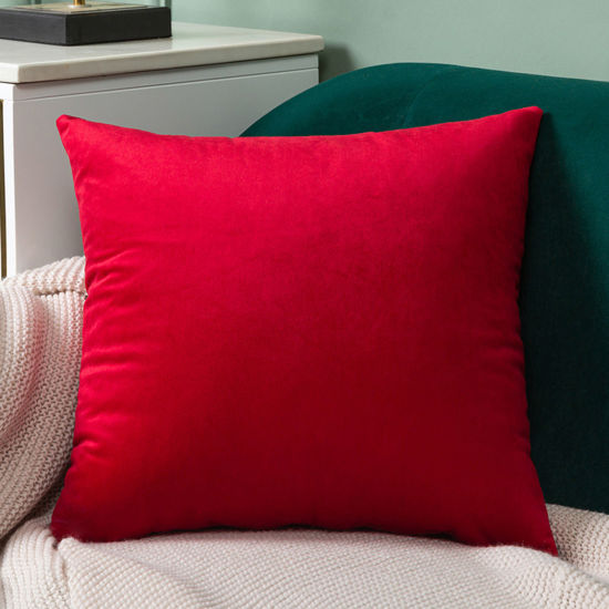 Изображение 1 Piece Velvet Simple Solid Color Pillow Cases Red Square 45cm x 45cm