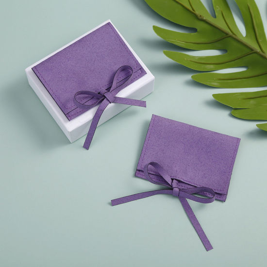 Image de Sachets à Bijoux en PU Cuir Violet Enveloppe Suédine 9cm x 9cm, 1 Pièce
