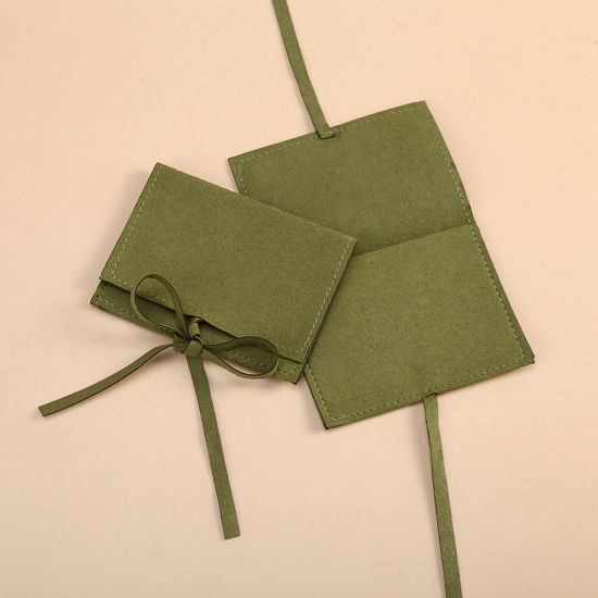 Image de Sachets à Bijoux en PU Cuir Vert Enveloppe Suédine 9cm x 9cm, 1 Pièce