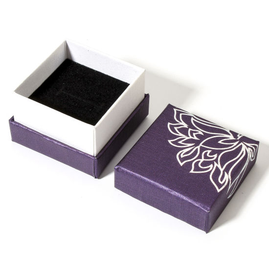 Picture of Paper Jewelry Gift Jewelry Box Purple Flower Pattern 5.2cm x 5.2cm x 3.6cm , 2 PCs
