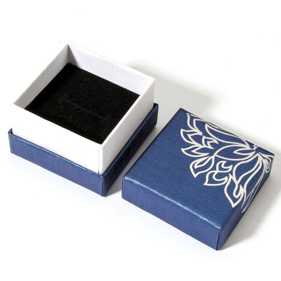 Picture of Paper Jewelry Gift Jewelry Box Blue Flower Pattern 5.2cm x 5.2cm x 3.6cm , 2 PCs