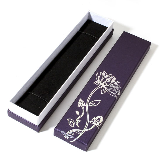 Picture of Paper Jewelry Gift Jewelry Box Purple Flower Pattern 22.5cm x 5cm x 3.4cm , 2 PCs
