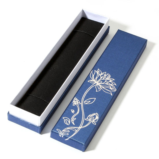 Picture of Paper Jewelry Gift Jewelry Box Blue Flower Pattern 22.5cm x 5cm x 3.4cm , 2 PCs