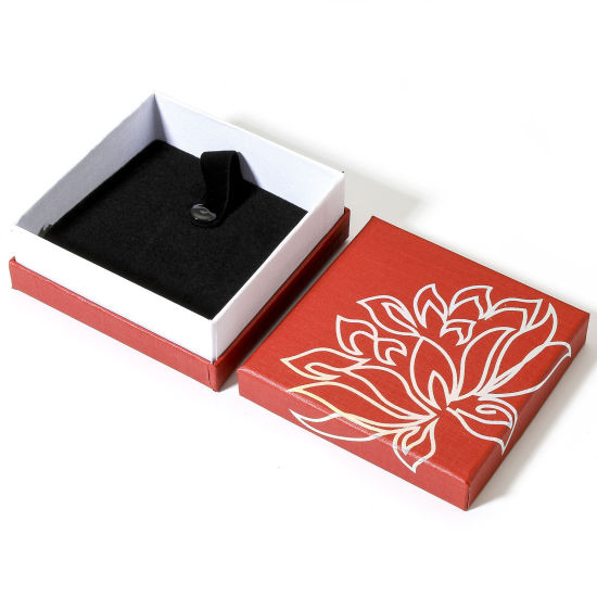 Picture of Paper Jewelry Gift Jewelry Box Red Flower Pattern 9cm x 9cm x 3.5cm , 2 PCs