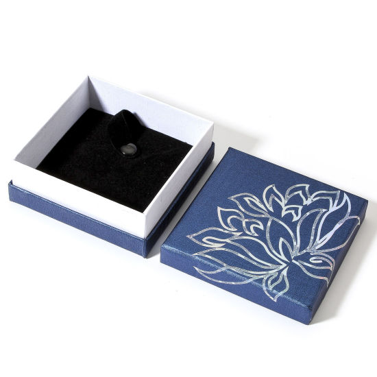 Picture of Paper Jewelry Gift Jewelry Box Blue Flower Pattern 9cm x 9cm x 3.5cm , 2 PCs