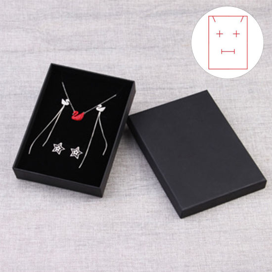 Picture of 2 PCs Paper Jewelry Gift Jewelry Box Rectangle Black 17cm x 13cm x 3.5cm