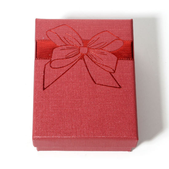 Picture of 2 PCs Paper Jewelry Box Rectangle Red Bowknot Pattern 9cm x 7cm x 3cm