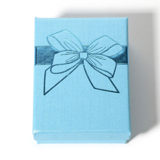 Picture of 2 PCs Paper Jewelry Box Rectangle Blue Bowknot Pattern 9cm x 7cm x 3cm