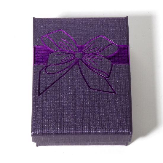 Picture of 2 PCs Paper Jewelry Box Rectangle Purple Bowknot Pattern 9cm x 7cm x 3cm