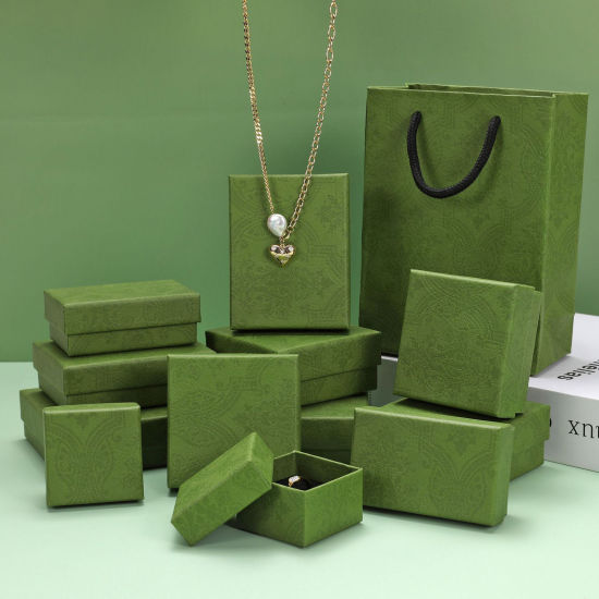 Image de 2 Pcs Boîte à bijoux en Papier Carré Vert 5cm x 5cm x 3cm