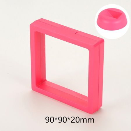 Bild von 5 Stück mit Sockel, Aufbewahrungsbox für Schmuck, Ohrstecker, Kunststoff, staubdicht, PE-Folie, elastische Box, quadratisch, Fuchsia, 9 cm x 9 cm x 2 cm