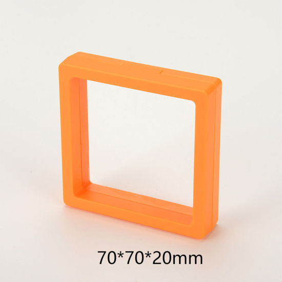 5 個 ABS ベースを除く プラスチック ジュエリーイヤリングスタッド 収納 ボックス 防塵PE フィルムサスペンション 弾性ボックス 正方形 オレンジ 7cm x 7cm x 2cm の画像
