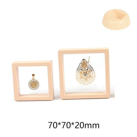Bild von 5 Stück mit Sockel, Kunststoff-Aufbewahrungsbox für Schmuck, Ohrstecker, staubdicht, PE-Folie, Aufhängung, elastische Box, quadratisch, Aprikosenbeige, 7 cm x 7 cm x 2 cm