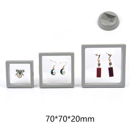 Bild von 5 Stück mit Sockel, Kunststoff-Aufbewahrungsbox für Schmuck, Ohrstecker, staubdichte PE-Folie, elastische Box, quadratisch, grau, 7 cm x 7 cm x 2 cm