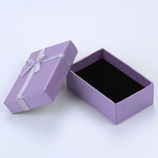 Picture of 6 PCs Pearlescent Paper Jewelry Box Rectangle Purple Bowknot Pattern 8cm x 5cm