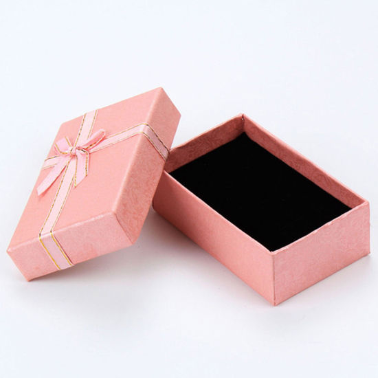 Picture of 6 PCs Pearlescent Paper Jewelry Box Rectangle Pink Bowknot Pattern 8cm x 5cm